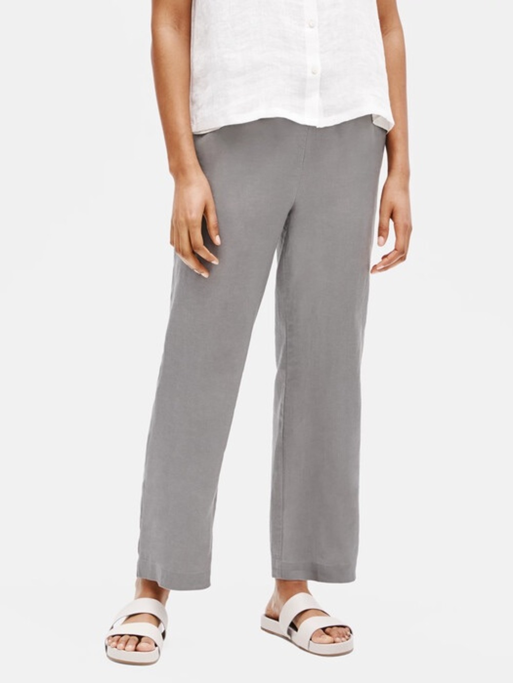 Eileen Fisher 100% Linen Gray Wide Leg Pant XL
